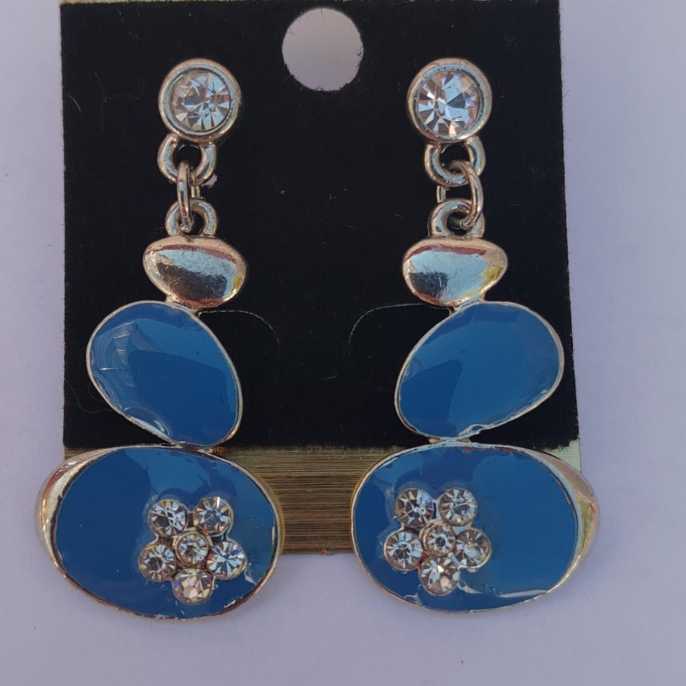 2/$10 or 4/$15 Art Deco Earrings Blue Floral Stones Geo